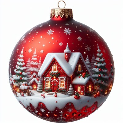 Red christmas ornament with winter village