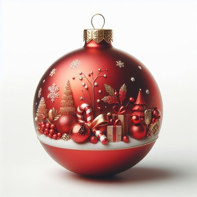Red christmas ornament with winter scene