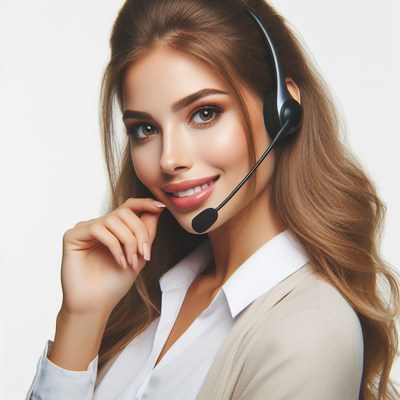 Customer service representative with headset