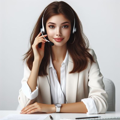 Customer service representative wearing headset