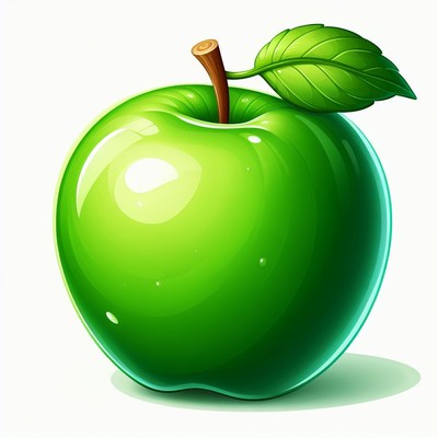 Green apple with leaf