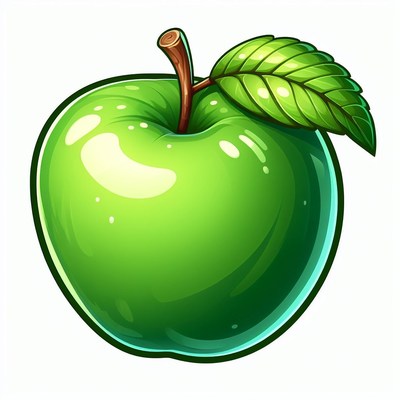 Green apple with leaf