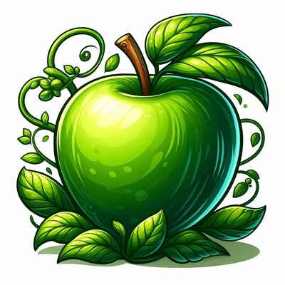 Green apple with vines