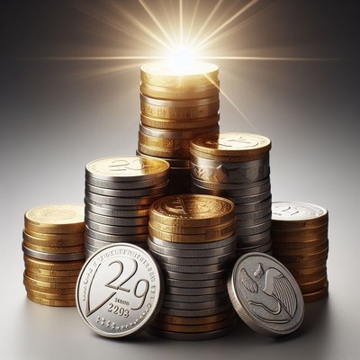 Stacked coins with glowing light