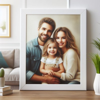Family portrait in white frame