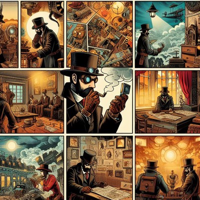 Steampunk detective in a cityscape