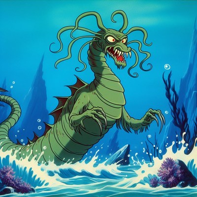 Animated sea monster underwater
