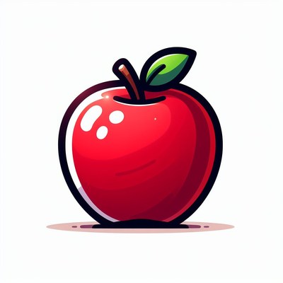 Single red apple with green leaf