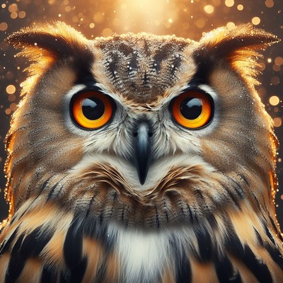 Owl portrait with golden background