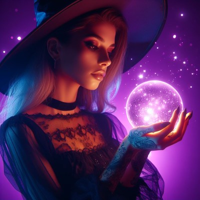 Witch gazing into crystal ball
