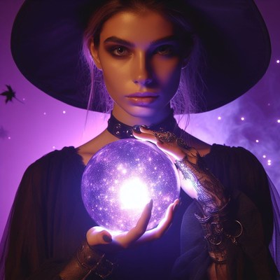 Witch gazing into crystal ball