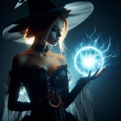 Witch holding blue energy orb