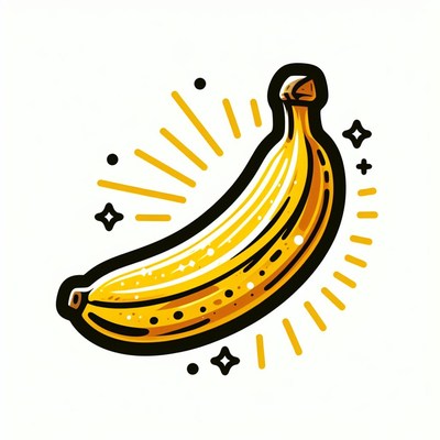 Illustrated yellow banana with sunburst