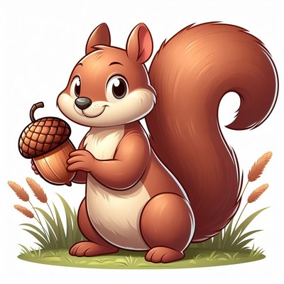 Smiling squirrel holding acorn
