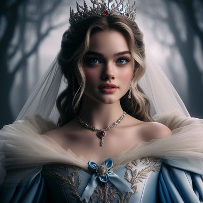 Royal portrait of a blonde woman in a blue gown