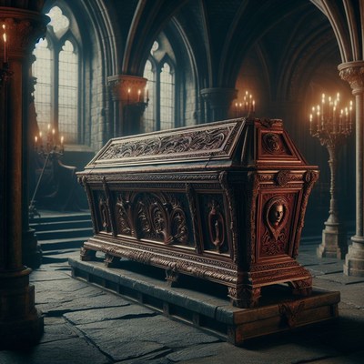 Ornate coffin in cathedral