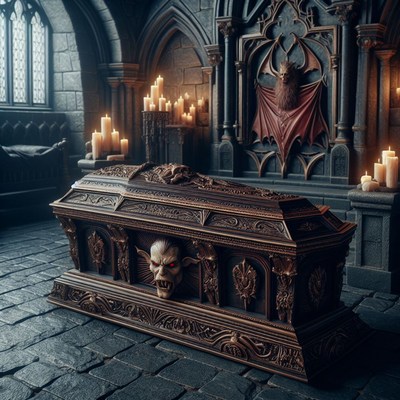 Ornate coffin in gothic chapel