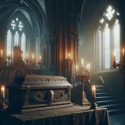 Ornate coffin in gothic church