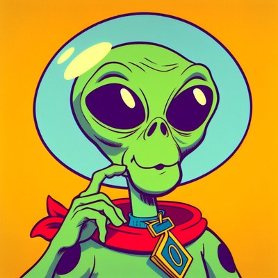 Smiling green alien in space helmet