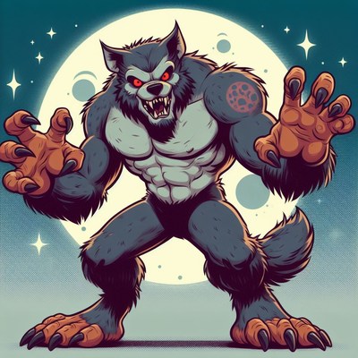 Werewolf under full moon