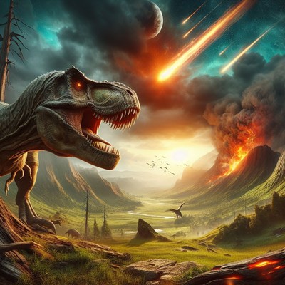 T-rex facing meteor impact