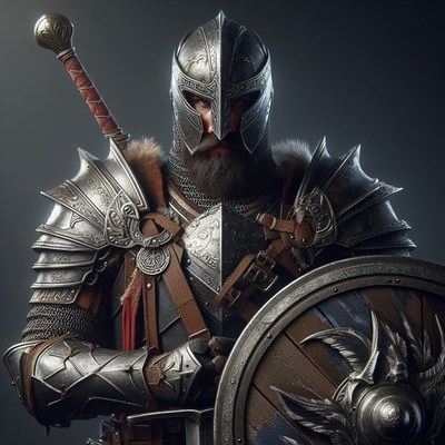 Armored knight holding sword and shield