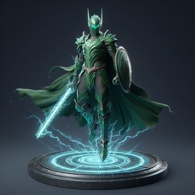 Green knight floating on platform