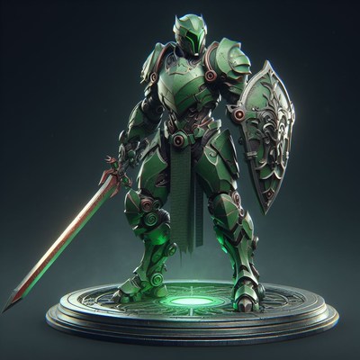 Green armored knight with sword and shield
