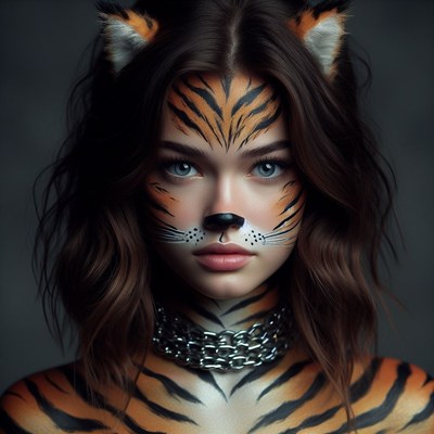 Woman with tiger makeup