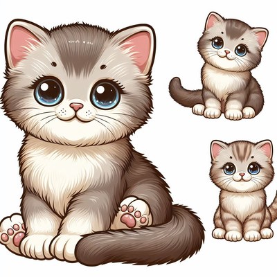 Cartoon kittens sitting and smiling
