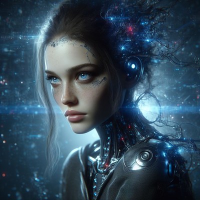Cyborg woman with blue eyes