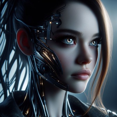Cyborg woman with mechanical implants