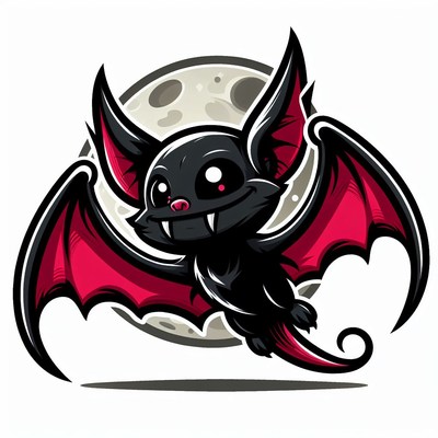 Cute bat flying under full moon