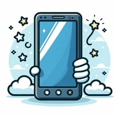 Cartoon smartphone holding sparkler at night