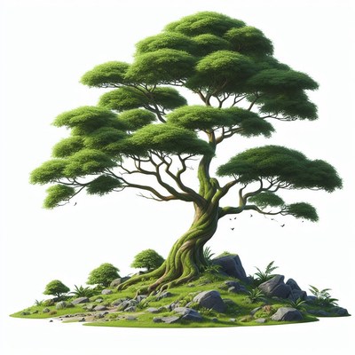 Large green tree on hilltop