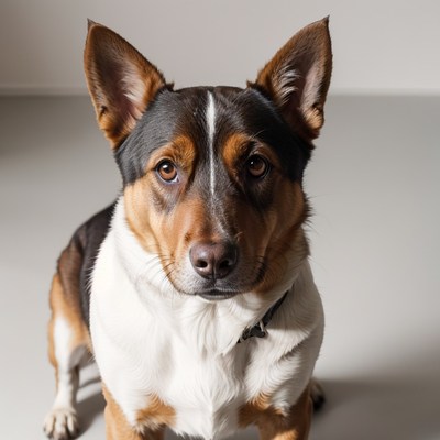 Tri-colored dog sitting