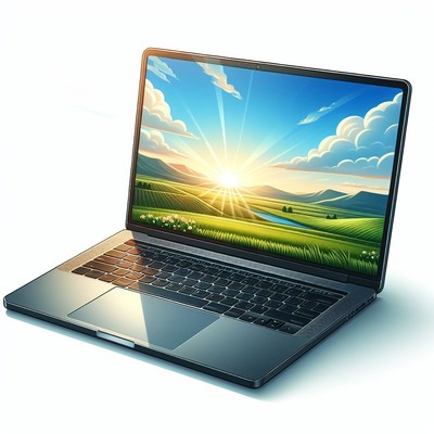 Laptop displaying rural landscape