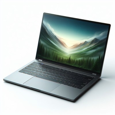 Laptop with mountain landscape wallpaper