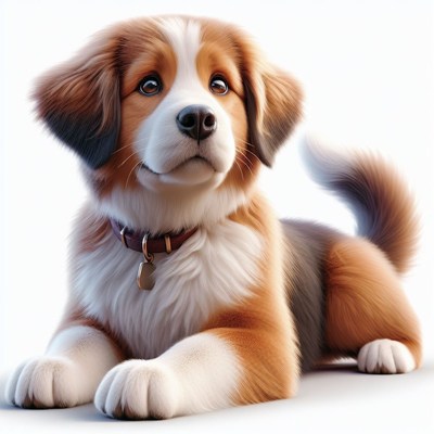 Puppy lying on white background