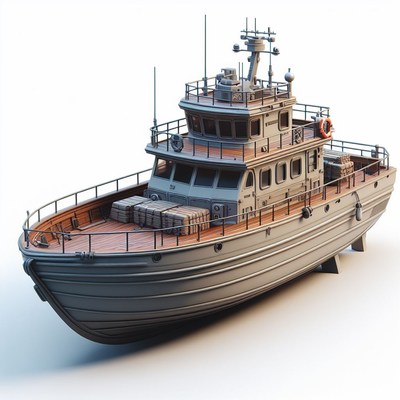 Grey cargo boat on white background