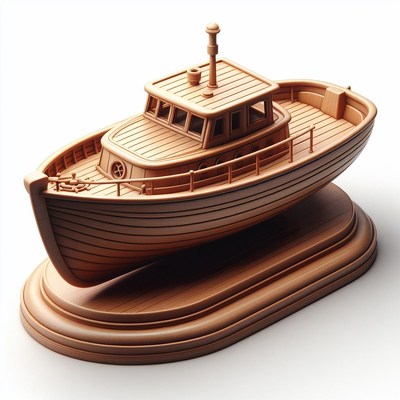 Wooden boat model on stand