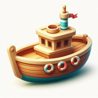 Wooden toy boat with life preservers