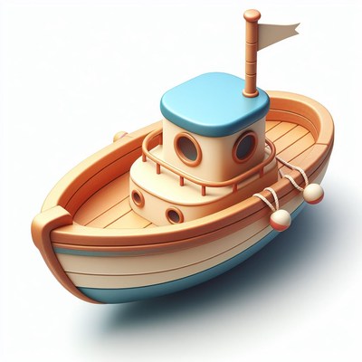 3d cartoon wooden boat with flag