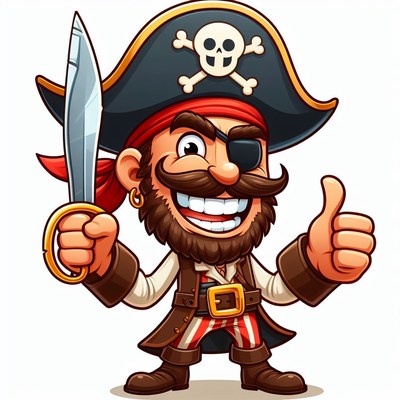 Cartoon pirate with sword and thumbs up