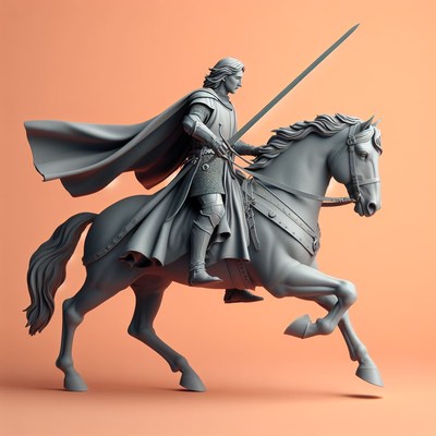 Knight riding horse sculpture