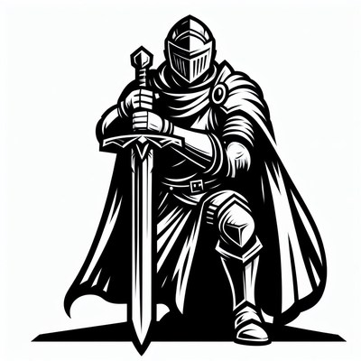 Knight kneeling with sword