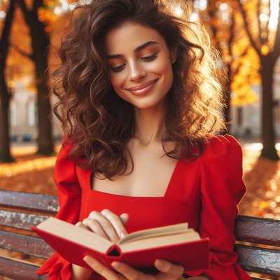 Woman reading a book in fall