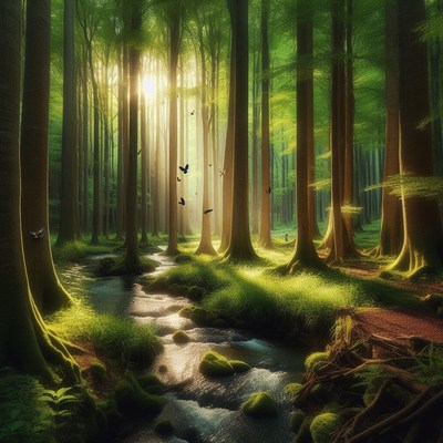Sunlit forest stream