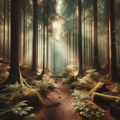 Sunlight through forest trees