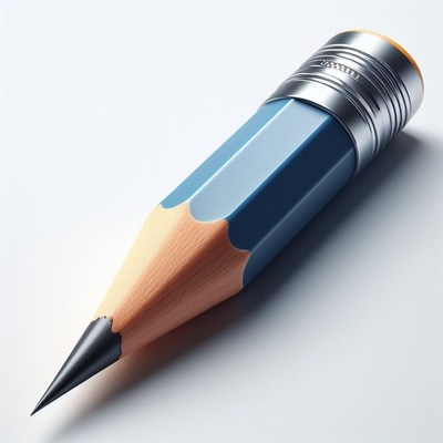 Blue pencil on white background
